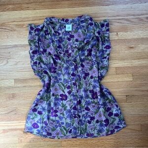 CAbi Violet and Lavender Floral Blouse